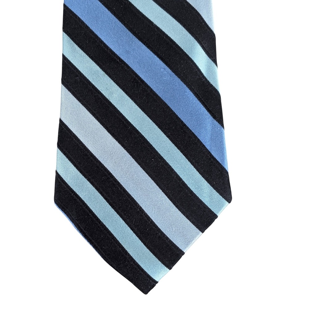 Croft & Barrow Men Silk Necktie Light Blue Royal Blue Black Diagonal Stripe 58x4